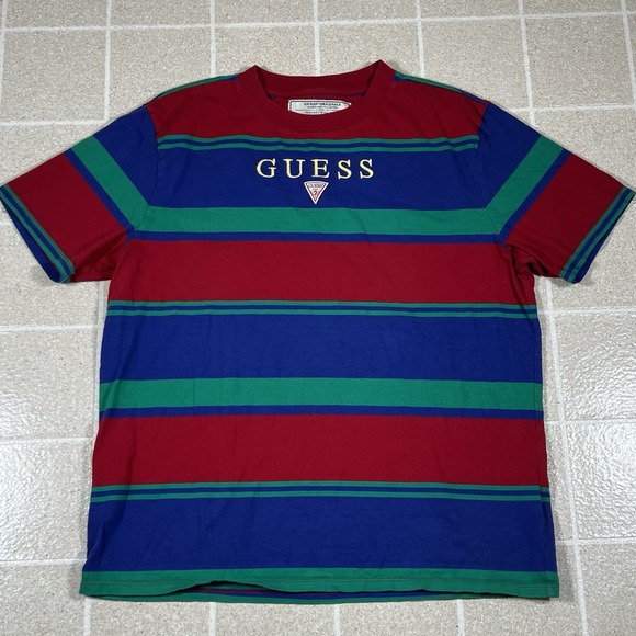Guess Other - VTG Guess T Shirt Mens Large 90s Vertical Striped Red Blue Short Sleeve USA